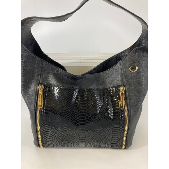 MICHAEL KORS, LARGE BLACK LEATHER ANIMAL PRINT SHOULDER BAG - Picture 5 of 12